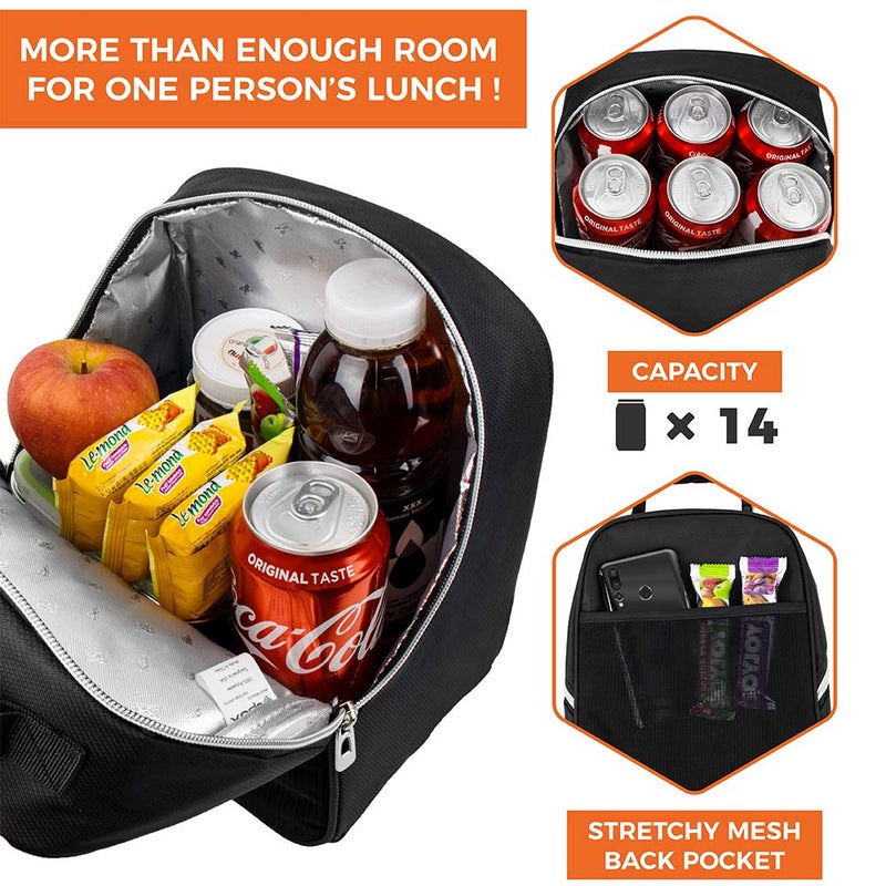opux Lunch Box for Girls Boys Kids, Insulated Leakproof Lunch Bag, Reusable Teen Lunch Boxes for School, Medium Large lunchbox for Women Men Adult for Work with Front Back Pocket (Black) - Image 5